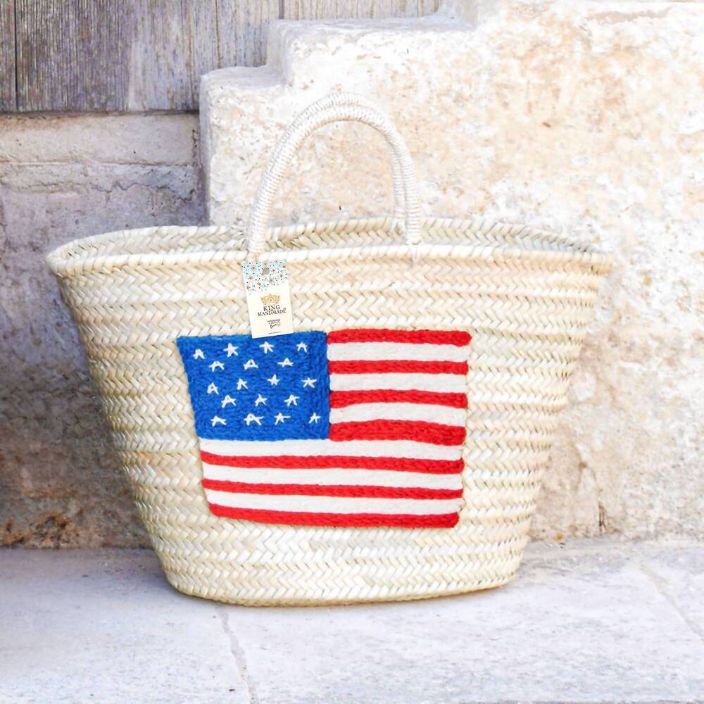NEW KING OF HANDMADE women's straw tote bags in handcrafted with us flag